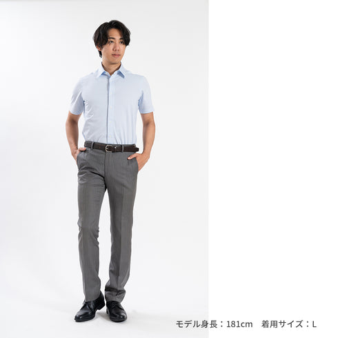 【日本製】 ワイシャツ メンズ ビジネス 半袖 形態安定 ノンアイロン 綿100% 無地 レギュラーカラー イージーフォーマルシャツ サックス(SHKN25-102-sa)